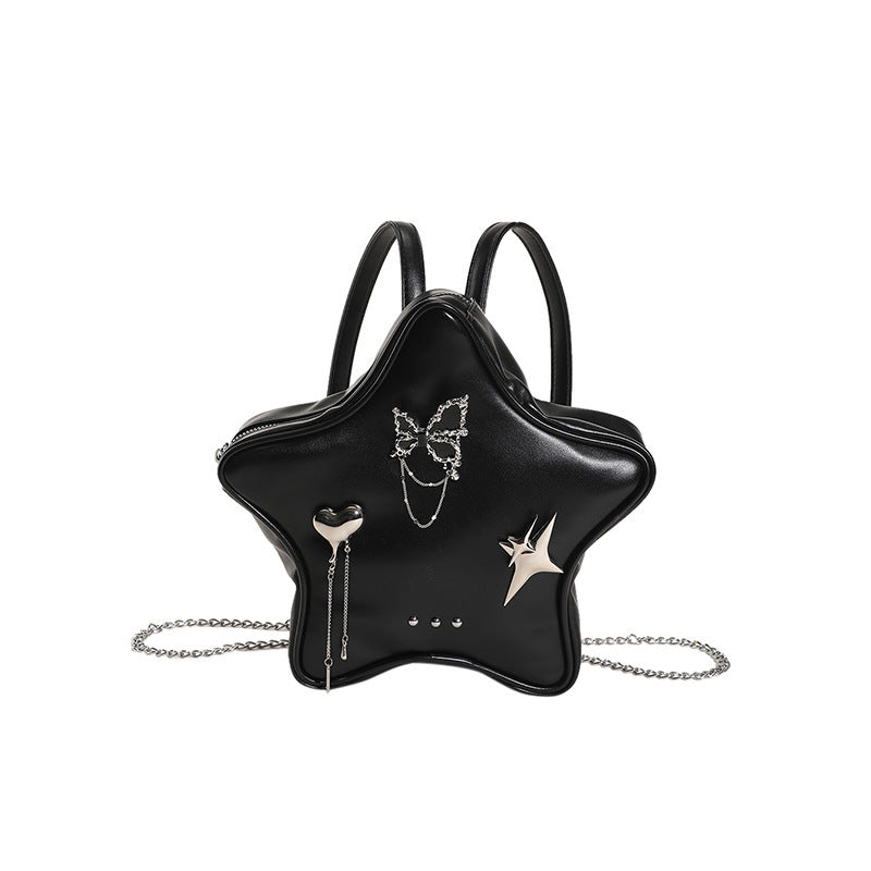 New Original Five-pointed Star Metal Butterfly Love Pendant Black Chain Backpack