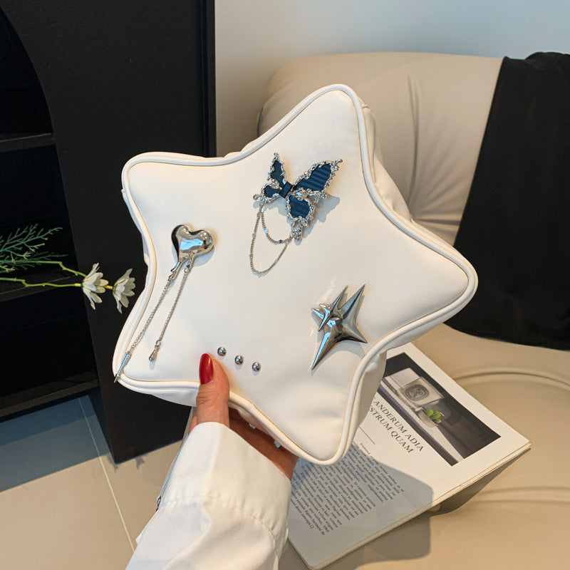 New Original Five-pointed Star Metal Butterfly Love Pendant Black Chain Backpack