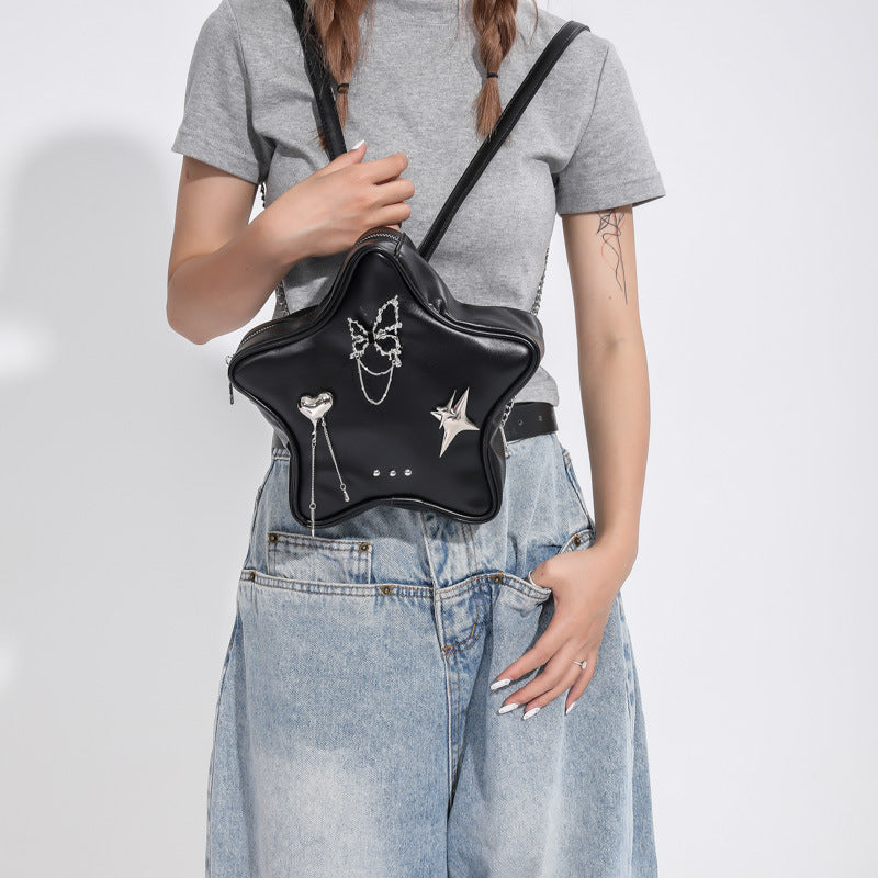 New Original Five-pointed Star Metal Butterfly Love Pendant Black Chain Backpack