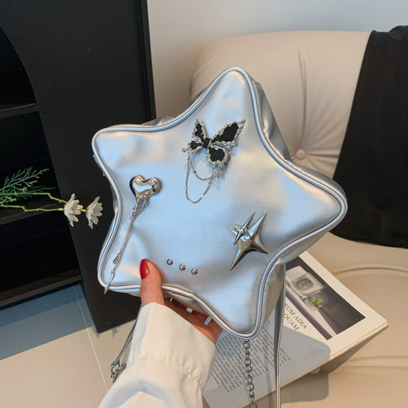 New Original Five-pointed Star Metal Butterfly Love Pendant Black Chain Backpack